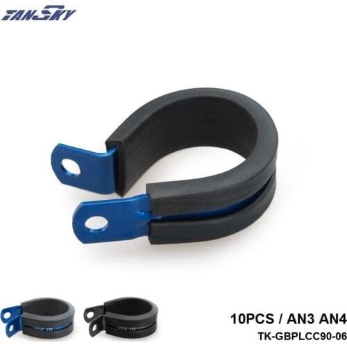 10PCS x AN3 AN4 9.5mm I.D Black/Blue Aluminium Rubber Lined Cushioned P Clamp / Clip TK-GBPLCC90-06