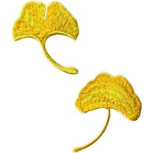 100pcs/lot Embroidery Patch Golden Ginkgo Biloba Leaf Plant Clothing Decoration Sewing Accessory Craft Diy Iron Applique