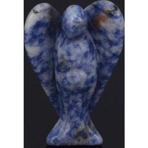 2 Inch Natural Blue Spot Jasper Gems Carving Angel Statue Lucky Crafts Stone Figurine Chakra Healing Reiki Stone