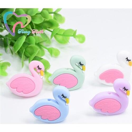 20 PCS Flamingo Silicone Beads Teething Newborn Baby Food Grade BPA Free Silicone Pendant Cuentas Silicona Perle 27*26*8 MM
