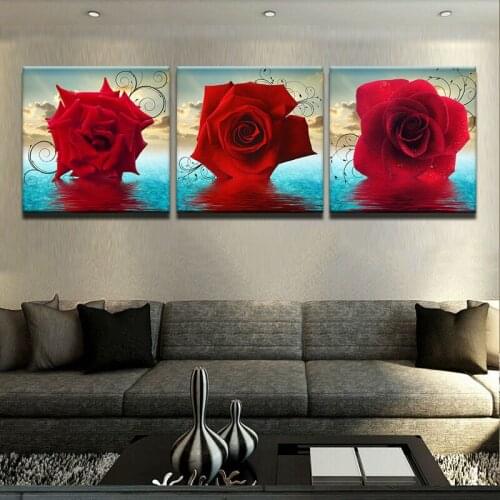 Rose DIY Diamond Painting Cross Stitch Kits Full Diamond Embroidery 5D Diamond Mosaic Home Decor red rose flower triptych 3pcs
