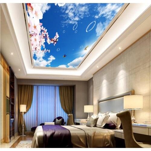 3d room wallpaper landscape Peach Butterfly Sky Ceiling wallpaper 3d mural Wall Decoration Non woven wallpaper