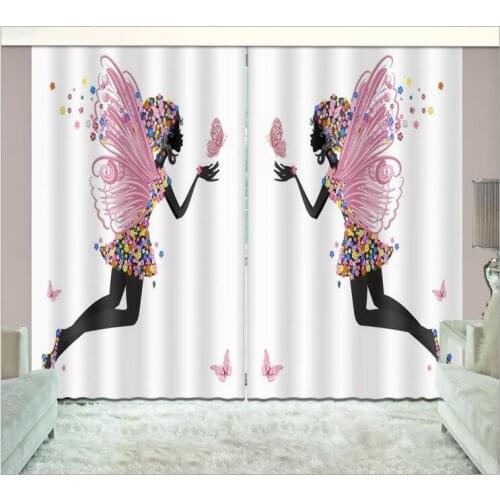 Butterfly Girl Print 3D Window Curtain Living Blackout Room Hotel Bedroom decorate Drapes Cortina Rideaux Custom size pillowcase