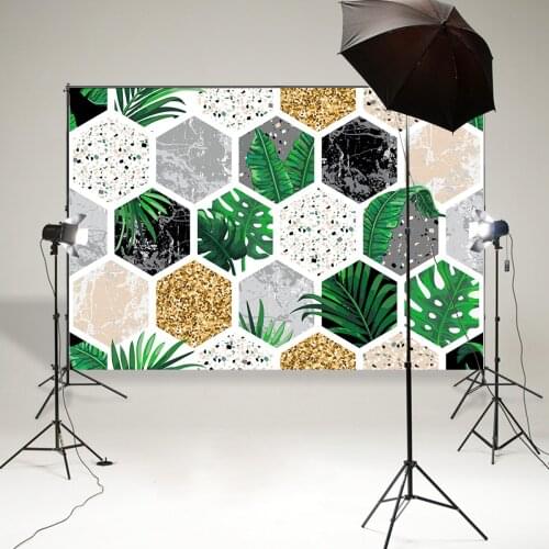 Marble background geometric shapes tropical leaves gold glitter background Photography backdrops wedding party decpration B-835