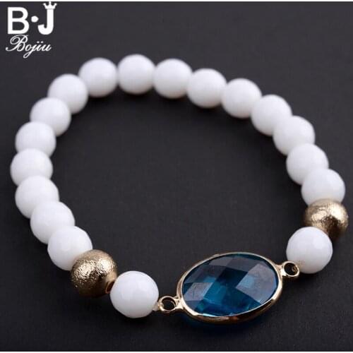 BOJIU Chakra Bracelet For Women Glass Crystal Beads Elastic 8mm Fashion Charm Women Bracelet Jewelry BC102