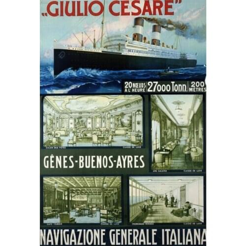 Navigazione Generale Italiana (1910) TRAVEL LARGE METAL TI SIGN POSTER RETRO AD