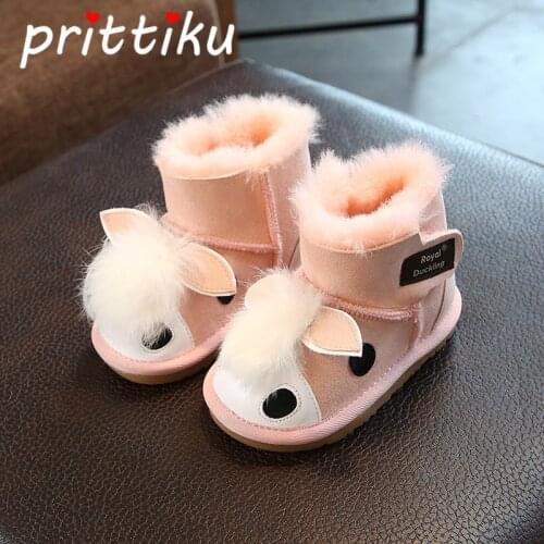 2020 Boys Girls Natural Sheepskin Fur Lined Snow Ankle Boots Baby/Toddler/Little Kid Cute Cartoon Pony Warm Outdoor Shoes