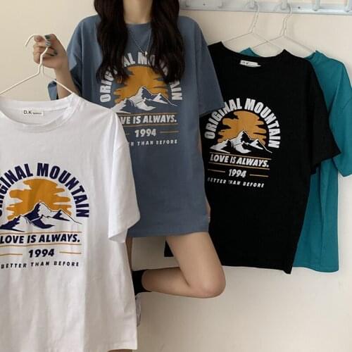 New Cartoon Letter Printed Oversized T-shirt Women O-neck Short Sleeve Tops Female Casual Loose Korean T Shirt Fashion Ins