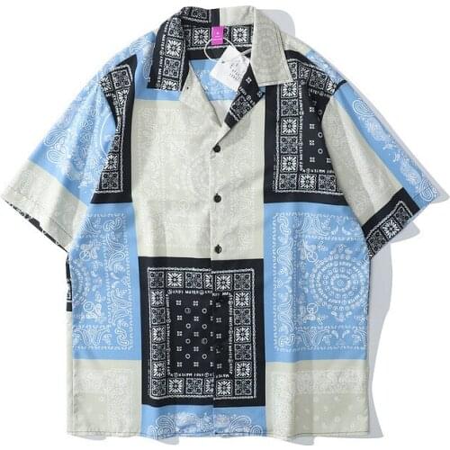 High Street Cashew Flower Color Matching Loose Half Sleeve Dress Shirts Mens Fashion Brand Short Sleeve Shirt