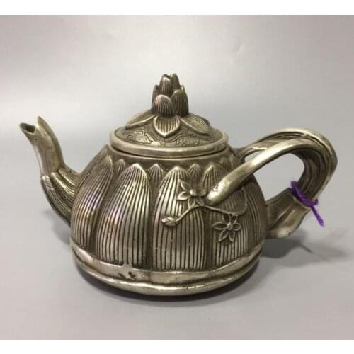 China White copper lotus petals shape teapot crafts statue