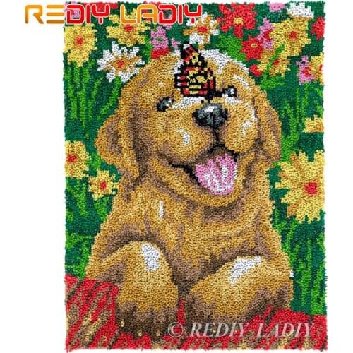 Latch Hook Rug Puppy Butterfly Chunky Yarn Tapestry Kits DIY Carpet Rug Knitted Floor Mat Crochet Cushion Arts & Crafts 61*81cm
