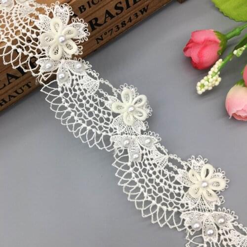 1 yard Apricot 4cm Rose Flower Pearl Ocean Waves Embroidered Lace Trim Ribbon Fabric Sewing Craft Patchwork Handmade Decoration
