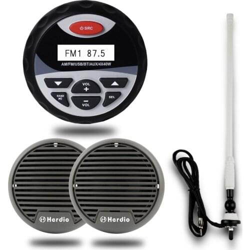 Boat MP3 Player Marine Stereo Motorcycle Waterproof FM AM Radio Bluetooth Audio Receiver+ 3" Waterproof Marine Speaker + Antenna