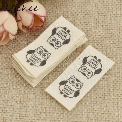 Lychee 10pcs Cartoon Owl Sewing Machine Pattern Washable Cloth Woven Labels Quilting Decor Cotton Markers Cloth