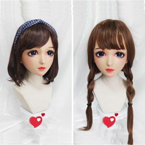 Mo-04)Female Sweet Girl Resin Half Head Kigurumi BJD Eyes Crossdress Cosplay Japanese Anime Role Lolita Mask With Eyes And Wig