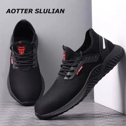 2021 Summer Steel Toe Work Shoes Men Puncture Proof Safety Shoes Light Industrial Male Workplace Safety Work Boots Black Shoes