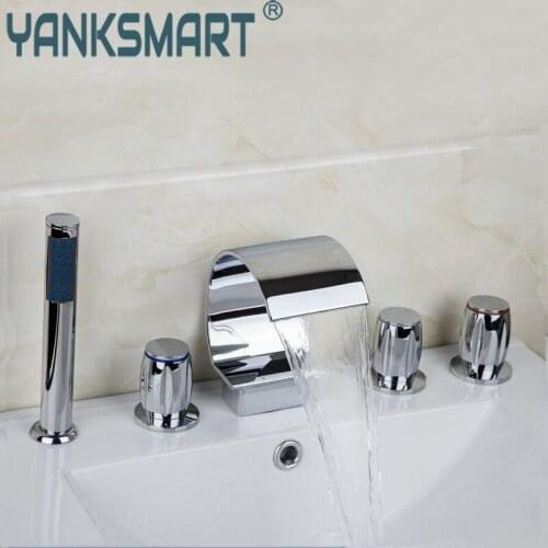 5 PCS Set Bathtub Faucets Mixer Chrome Bathtub Faucet Bathroom Shower Deck Mounted 3 Handles Taps Waterfall Faucets Mixers Tap