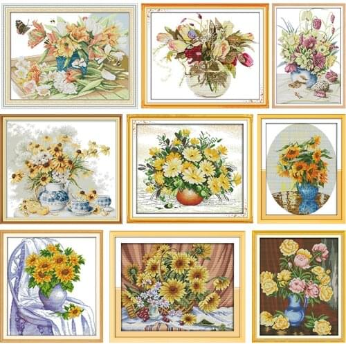 Sunflower Cross Stitch Kits Embroidery Needlework Handmade Stamped Patterns 11CT 14CT Counted Printed Craft Decoration Gift Sets
