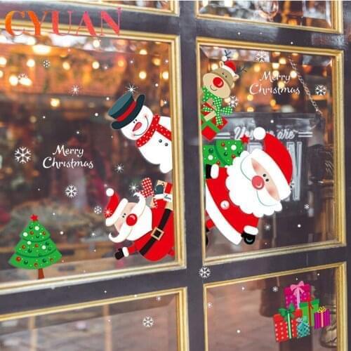 CYUAN 2022 Christmas Window Stickers Santa Claus Snowflake Stickers Decal Merry Christmas Decor For Home Xmas New Year Noel 2022