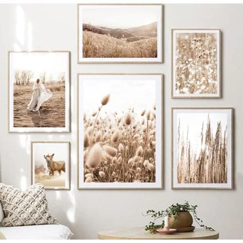 Beige Beach Grass Sweet Reed Sand Fox Wall Art Canvas Painting Nordic Posters And Prints Wall Pictures For Living Room Decor