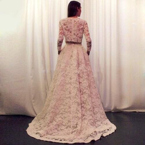 2016 New O neck Appliques Cheap Two Pieces Wedding Gowns Custom Long Sleeve Lace Wedding Dresses vestido de noiva dois em um