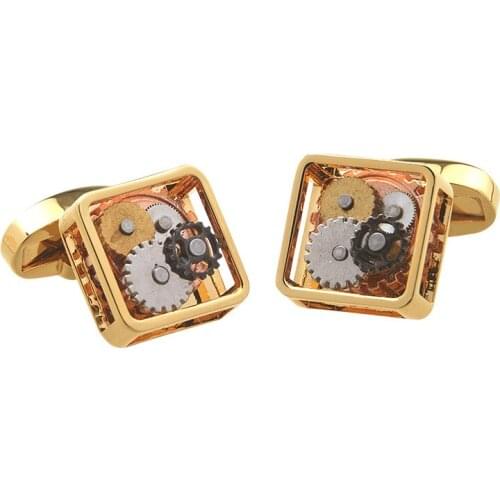 New Arrivals Fashion Letter Cufflinks Mens Shirt Glossy Square Simple Gear Cufflinks Mechanical French Shirt Cuffs