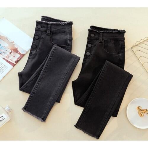 New Arrived Woman Skinny Jeans High Waist Single-breasted Elastic Denim Pencil Pants Woman Korean Fashion Causal Gray Jeans