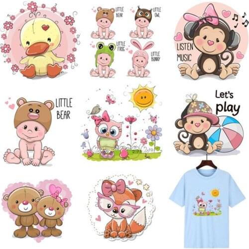 A variety Cute Animal Patches Set for Kids Clothing DIY T-shirt Applique Heat Transfer Vinyl Patch Stickers Thermal Press