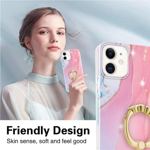Luxury Watercolor Marble Glitter Phone Case for iPhone 11 Pro Max 12 Mini 7 8 Plus X XR XS Max Soft TPU Back Cover Ring Bracket