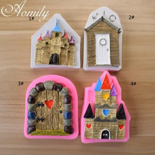 Aomily Castle Wooden Door Shape Silicone Chocolate Mold Cake Molds Cake Decoration Accessories Bases Para Postres Decoracion