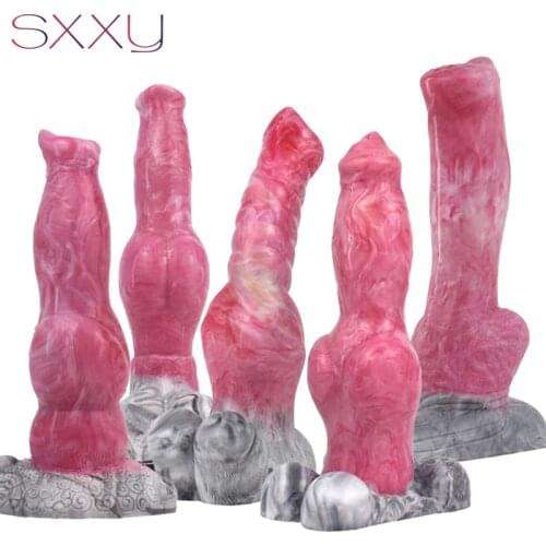 SXXY Fantasy Dog Thick Dildo with Big Knot for Women Suction Cup Vagina Masturbate Huge Animal Penis Exotic Adults Anal Sex Toys
