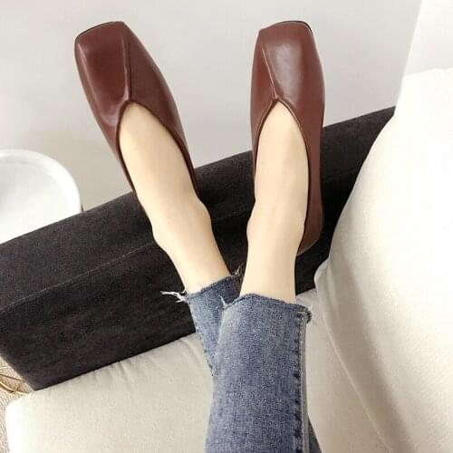 Simple square head shallow mouth flat shoes spring and autumn new fashion all-match comfortable soft sole womens shoes