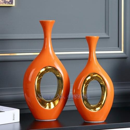 Creativity Ceramics Cutout Golden Vase Modern Home Decorations Flower Arrangement Accessories Vases Decoration Accessories