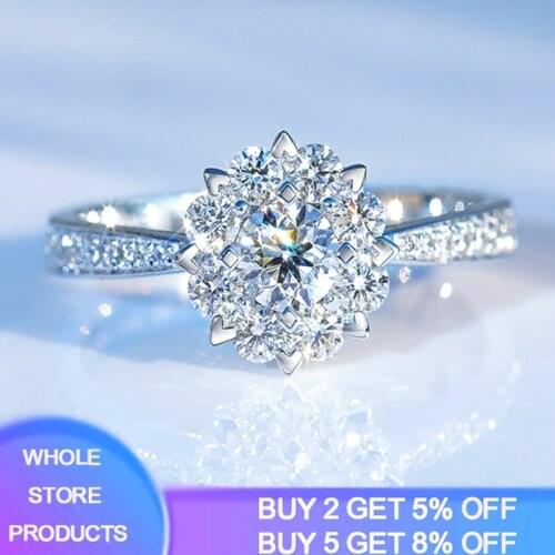 YANHUI Silver 925 Jewelry Rings For Women Micro Pave Zirconia Ring Main Stone 0.5 Carat Lab Diamond Wedding Rings Snowflake Ring