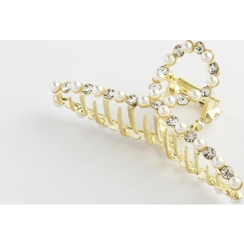 CHIMERA Golden Headwear Metal Cross Hair Claws Clips Crystal Round Beads Large Hair Clamp Crab Shine Fashion Hairpins Barrette