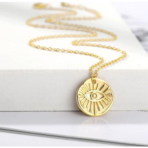 Top Quality Women Girls Demon Eye Pendants Necklace Irregular Circle Long Chain Gold Charm Stainless Steel Jewelry Necklace