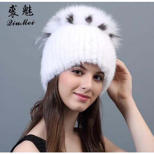 Winter Hats For Women Mink Fur Hat 2018 New Fashion Fur Knitted Caps Solid Casual Beanies Female Caps Russian Girls Mink Hats