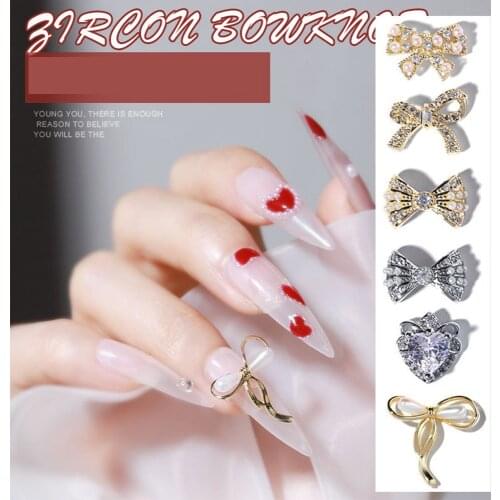 1pc 3D DIY Nail Sticker Rhinestone Jewelry Bowknot Zircon Plated Real Gold Ribbon Gold Silver Color Nail Decoration Nail Tool