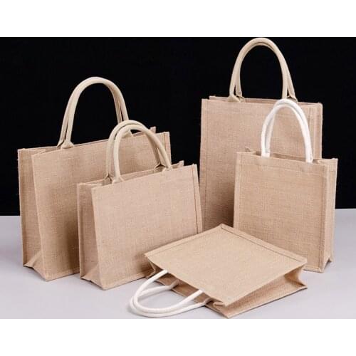 1Pcs Jute Handbag For Women Female Burlap Tote Bag Natural Cotton Jute Shopping Bag Could DIY Painting Gift Fashion Trendy Pouch