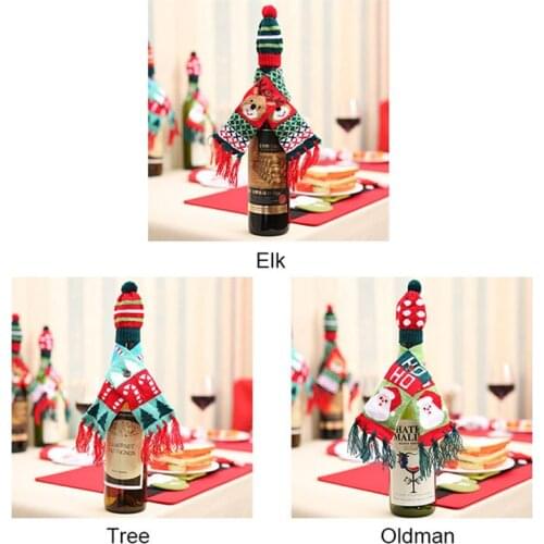 1 PC Christmas Decorations Festival Bottle Novelty Scarf Bear Tassel Santa Claus Hat Christmas decorate Red Wine