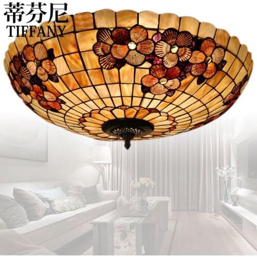 16INCH Tiffany shell Mediterranean retro stained glass ceiling light bedroom dining room study lamp 110-240V