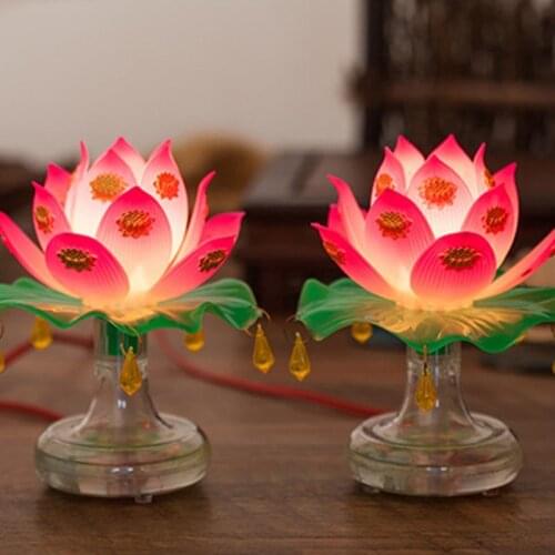 13MA 2pcs/set Buddhistic Lotus Lamp Colorful Lotus Lamp Desktop Decoration Light for Home Meditation Worship Buddhism Temple