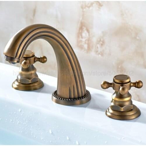 3 pcs Antique Brass Deck Mounted Bathroom Mixer Tap Bath Basin Sink Vanity Faucet Water Tap Bath Faucets znf199