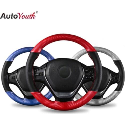 AUTOYOUTH 15 Inch Universal Micro Fiber Leather Car Steering Wheel Cover Stitch On Wrap with Needle & Thread Anti-Slip for SUVS