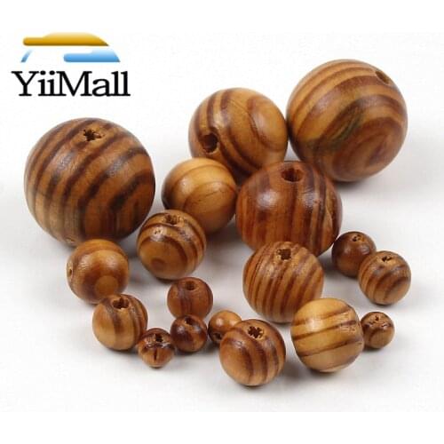 Natural Stripe Wooden Beads 6-30mm Pine Round Wood Spacer Loose Beads for Jewelry Making Bracelet Necklace DIY Accessories