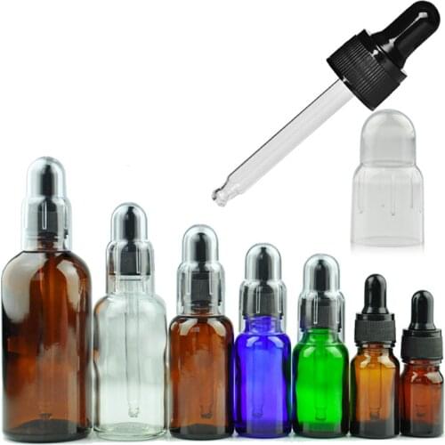 Essential Oil Bottle Empty Refillable Cosmetic Container Black Dropper Head Transparent Cover 4 Colors Portable Essence Vials