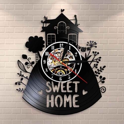 Silent Non-ticking Quartz Sweet Home Wall Clock Decorative Vinyl Record Wall Clock Modern Design Home Decor Baby Registry Gift