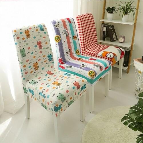 Cartoon Animal Geometric Elastic Chair Cover Stretch Removable Tight Wrapped Seat Covers For Dining Room Kitchen Office