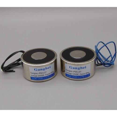 Gangbei-5027 Holding Electric Magnet , Lifting 50KG 500N Solenoid Electromagnet 24VDC 12VDC