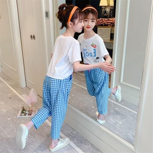 2021 New Fashion Kids Summer Clothes Teenage Girls Sets Clothing Kids Short Sleeve T-shirt+pants 2 Pcs 5 6 7 8 9 10 12 14Years